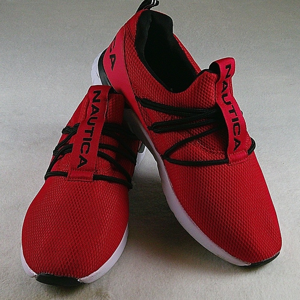 Nautica Boys Youth Sneakers Red Black‎ Mesh Slip On Athletic Shoes Size 5Y